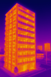 三島市マンション 外壁の赤外線サーモ画像(温度異常)