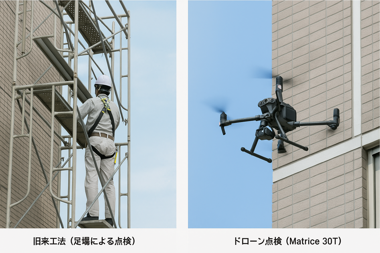 従来工法とドローン工法の違い