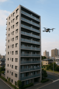 三島市マンション 外壁の可視撮影(ドローン)